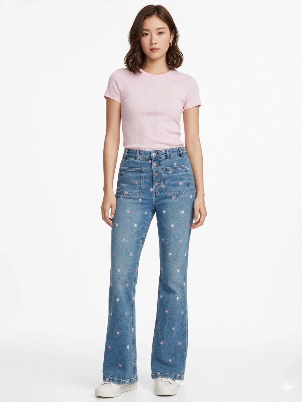 Maje Paris High Waisted Floral Embroidered Jeans Button Fly Sizee 40/8